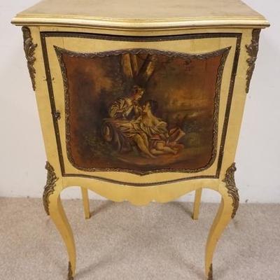 1154	PAINT DECORATED MUSIC CABINET W/ BRASS MOUNTS 
