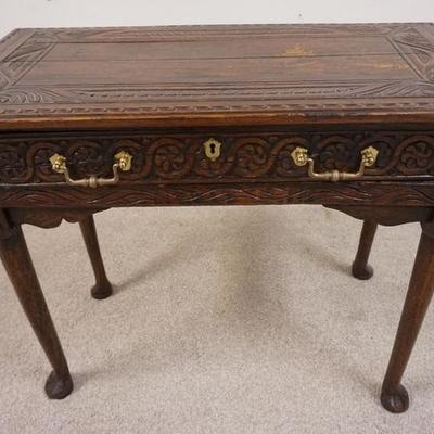1157	CARVED OAK ONE DRAWER TABLE 
