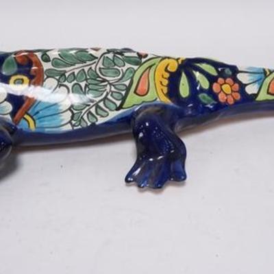 1183	LARGE HAND PAINTED POTTERY LIZARD, MEXICO 24 1/2 IN L 
