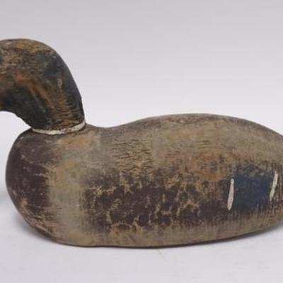 1177	CARVED WOODEN DUCK DECOY W/ GLASS EYES  15 3/4 IN L 
