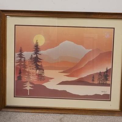 1133	SUNSET LANDSCAPE PRINT BY TC WOOD, IMAGE IS 23 IN X 17 IN 
