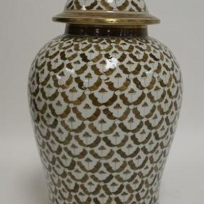 1083	MAITLAND-SMITH ASIAN STYLE COVERED JAR, 14 IN H 
