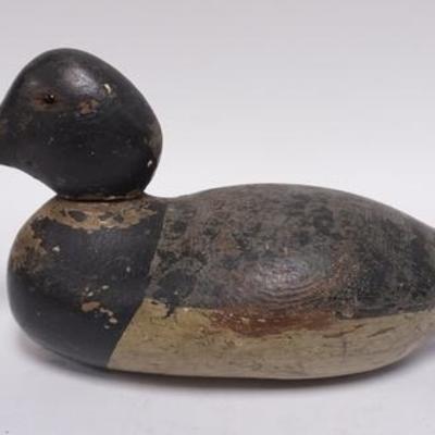 1175	CARVED WOODEN DUCK DECOY W/ GLASS EYES, 13 1/2 L 
