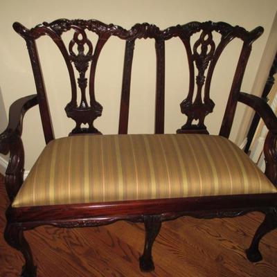 Chippendale Style Carved Mahogany Bench Two Seater 