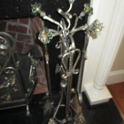 Ornate Blown Glass Fireplace Tools 