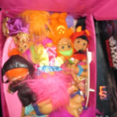 Vintage Troll Dolls and Case  