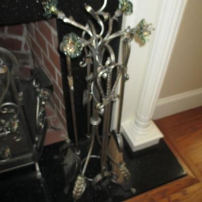 Ornate Blown Glass Fireplace Tools 