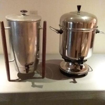 Two Large Stainless Steel Coffee Urns