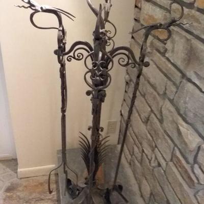 Unique Wrought Iron Fireplace Tool Set