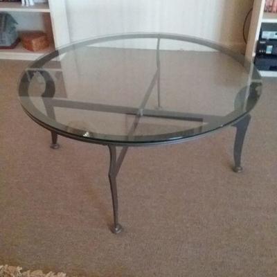 Glass and Wrought Iron Round Coffee Table