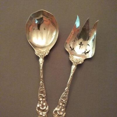 Antique Sterling Silver Large Fork and Spoon Serving Set