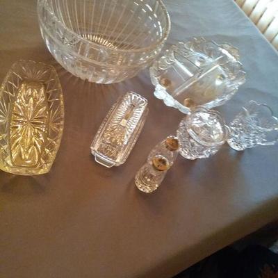 Assortment of Crystal Condiment and Serving Dishes