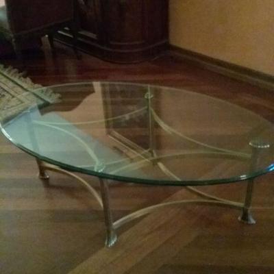 Classic Labarge Glass Coffee Table with Brass Base