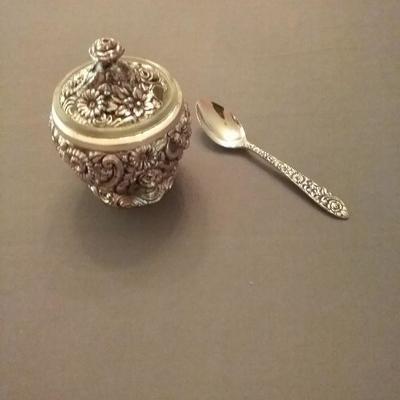 Nickel Silver Sugar Bowl and Spoon from Japan