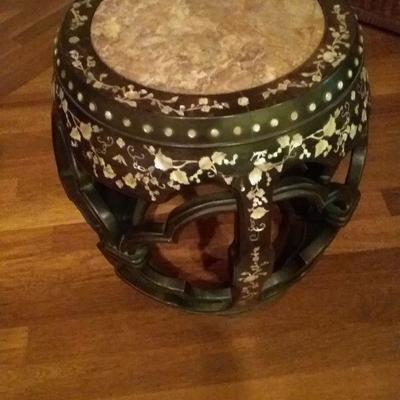 Accent Table with Marble Top and Mother of Pearl Inlay