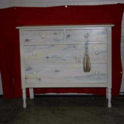 Magnificent Hand Painted Faux Birch Tree & Feathers 4 Drawer Dresser 