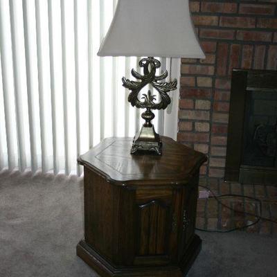 Stifel Table Lamp & Hexagon Wood Cabinet Table 