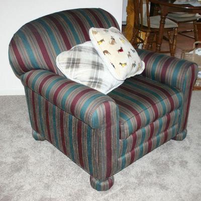 Large Striped Fabric Arm Chair with Matching Ottoman