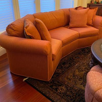 High-end SHERRILL upholstered furniture; Awesome curved sofa,, club accent chairs, Puff Ottoman.
