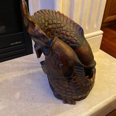 Hand carved fish sculpture