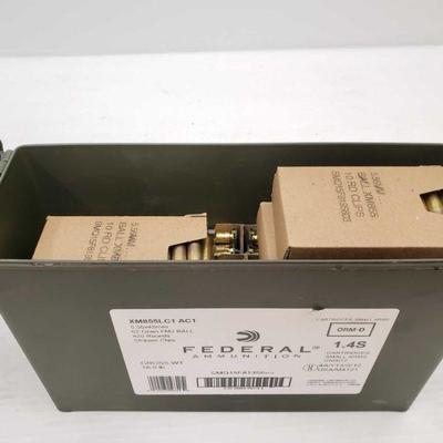 2124: Small Ammo Can with Approx 420 Rounds of 5.56
Measures approx 10" x 4" x 7"