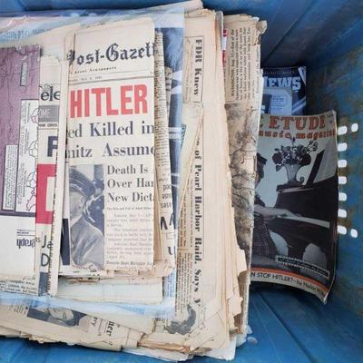 7800: 1 Tote of World War 2 Era Newspapers and Life Magazines
Wartime Newspapers and Life Magazines. Tote NOT included.