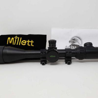 Millett 4-16x50 Scope
Millett 4-16x50 Scope, Model Number BK81008, Serial Number G141471 Comes With Scope Dust Bag and Instruction Manual