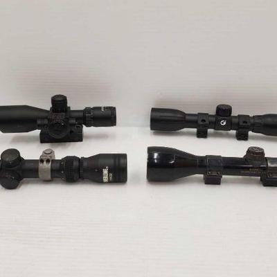 1062: Bushnell, Pinty, Powerline and 1 Unmarked Scope
Bushnell Scopechief IV 3X-9X Pinty 2.5-10X40 Powerline 3-9X32