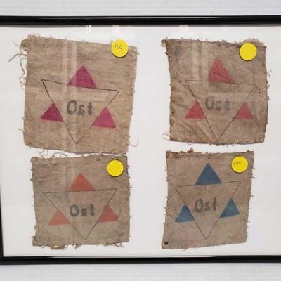 7502: 4 WWII OST Star of David Patches in Frame
WWII OST Star of David Patches in Frame