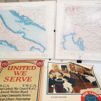 7708: 2 Maps and 2 Posters for World War
2 Maps and 2 Posters for a war camp and the other is for a united war camp.