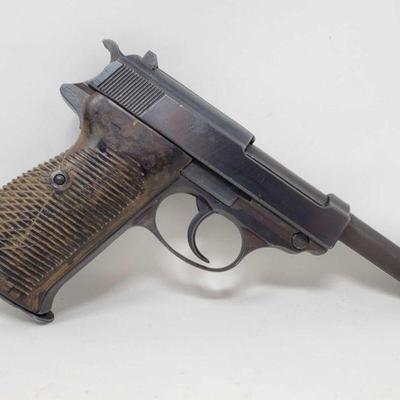 275: WWII Nazi Walther P38 9mm Semi-Auto Pistol with Magazine and Case
Includes magazine and case

Serial Number: 999d
Barrel Length: 5
