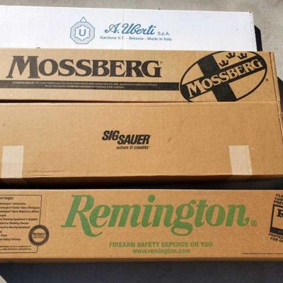 2530: Four Rifle/Shotgun Boxes
Four Rifle/Shotgun Boxes - Remington 597, Sig Sauer 516, Mossberg 930 and A Uberti 1873