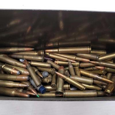 2130: Small Ammo Can with Misc Rounds
Can is approx half full Includes .22, 45 auto, 7.62x39, 300 Mag, 500Mag, 45 Colt, .223, 357 rem...