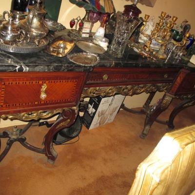 Stunning Carved Marble Top French Louis XV Sideboard Server Buffet 
