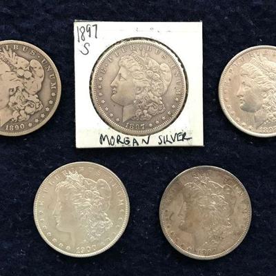 HKT324 Another Five U.S. Morgan Silver One Dollars #2