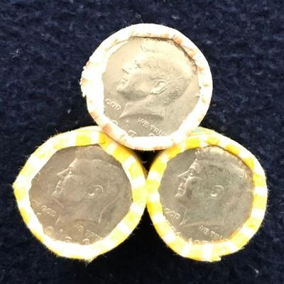 HKT309 A trio of UNSEARCHED $10 Bank Rolls of Kennedy Half Dollars