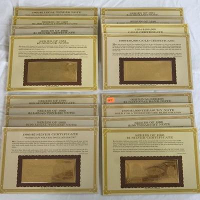 HKT405 Set of the Danbury Mint 22kt gold replicas of classic U.S. paper currency