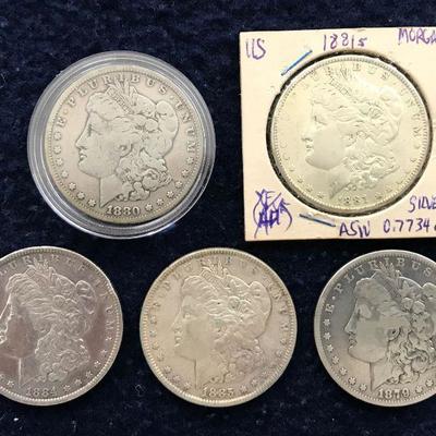 HKT307 Five U.S. Morgan Silver Dollars #1