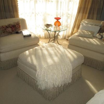 Comfortable Custom Accent Chairs With Ottoman Fringe Bottom 