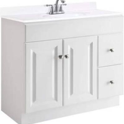 Design House 545095 Wyndham White Semi-Gloss Vanity Cabinet with 2-Doors and 2-Drawers, 36-Inches Wide by 21-Inches Deep by 31.5-Inches Tall