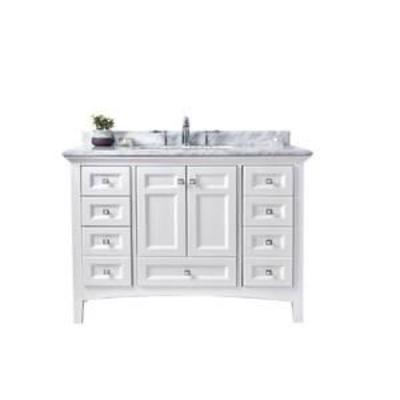 Luz 42 in. Single Bath Vanity in White with Marble Vanity Top in Carrara White with White basin