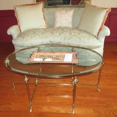 Classic Galleries Ferguson Copeland Down Sofa ~ LaBarge Signed Italian Brass & Glass Accent Table
