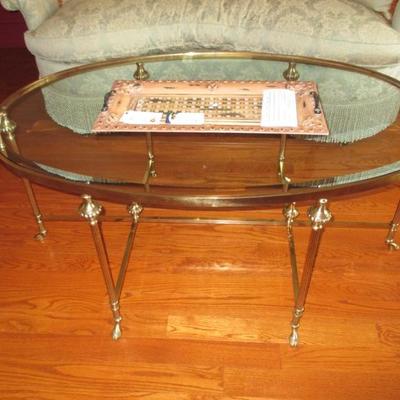 Classic Galleries Ferguson Copeland Down Sofa ~ LaBarge Signed Italian Brass & Glass Accent Table