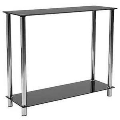 Flash Furniture Riverside Collection Black Glass Console Table with Shelves and Stainless Steel Frame