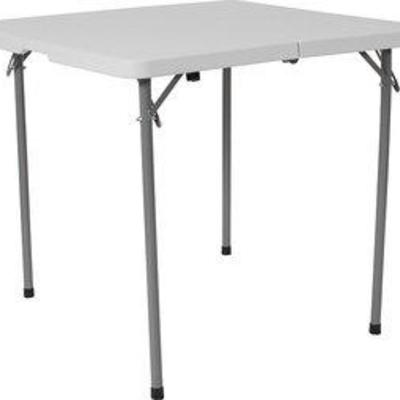 Flash Furniture 34'' Square Bi-Fold Granite White Plastic Folding Table with Carrying Handle