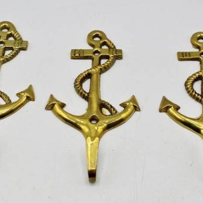 3 Brass Anchor Hooks