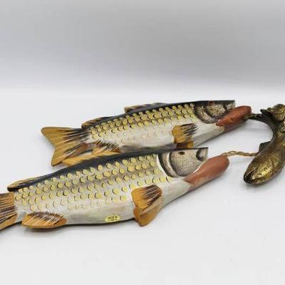 Brass Fish Wall Hook and Wooden Fish Hanging Decor