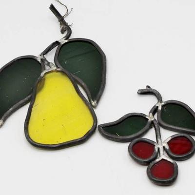 2 Stained Glass Wall Hangings Pear and Cherries