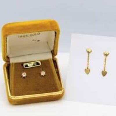 2 pair 14K Gold Earrings - One pair with April Birthstone