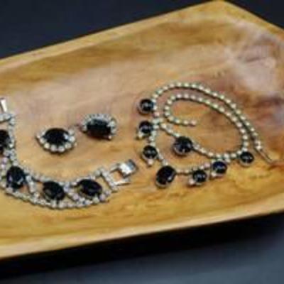 3 Piece Rhinestone Jewelry with Black Rhinestones Set